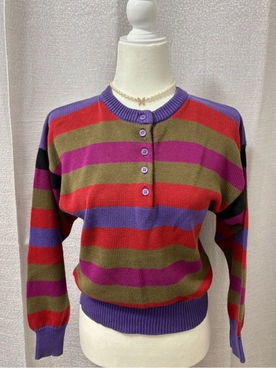 Liz Claiborne Sweaters - Vintage Liz Claiborne Women’s Multicolor Striped Crew Neck Sweater Size Small